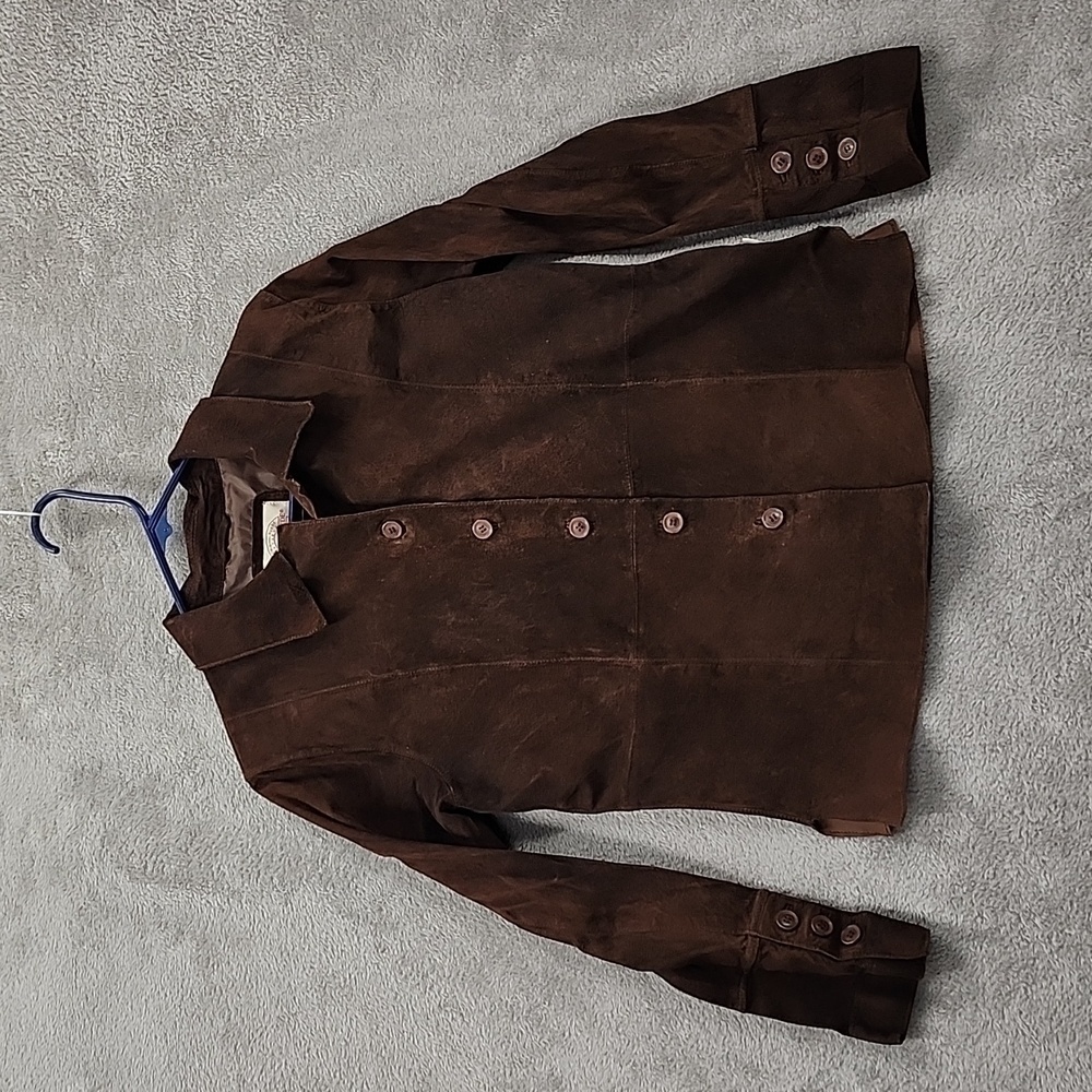Skotts Suede Blouse Womens Size Medium Brown Suede Leather Full Button Washable